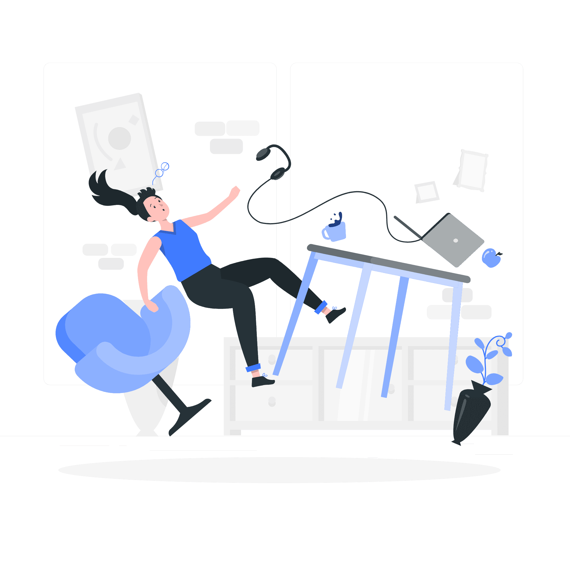 Woman falling from a desk chair on insurance through 1-800-INSURANCE.
